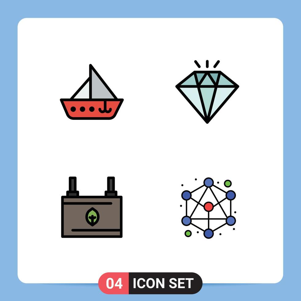 ensemble de 4 symboles d'icônes d'interface utilisateur modernes signes pour bateaux propres véhicules bijou électricité éléments de conception vectoriels modifiables vecteur