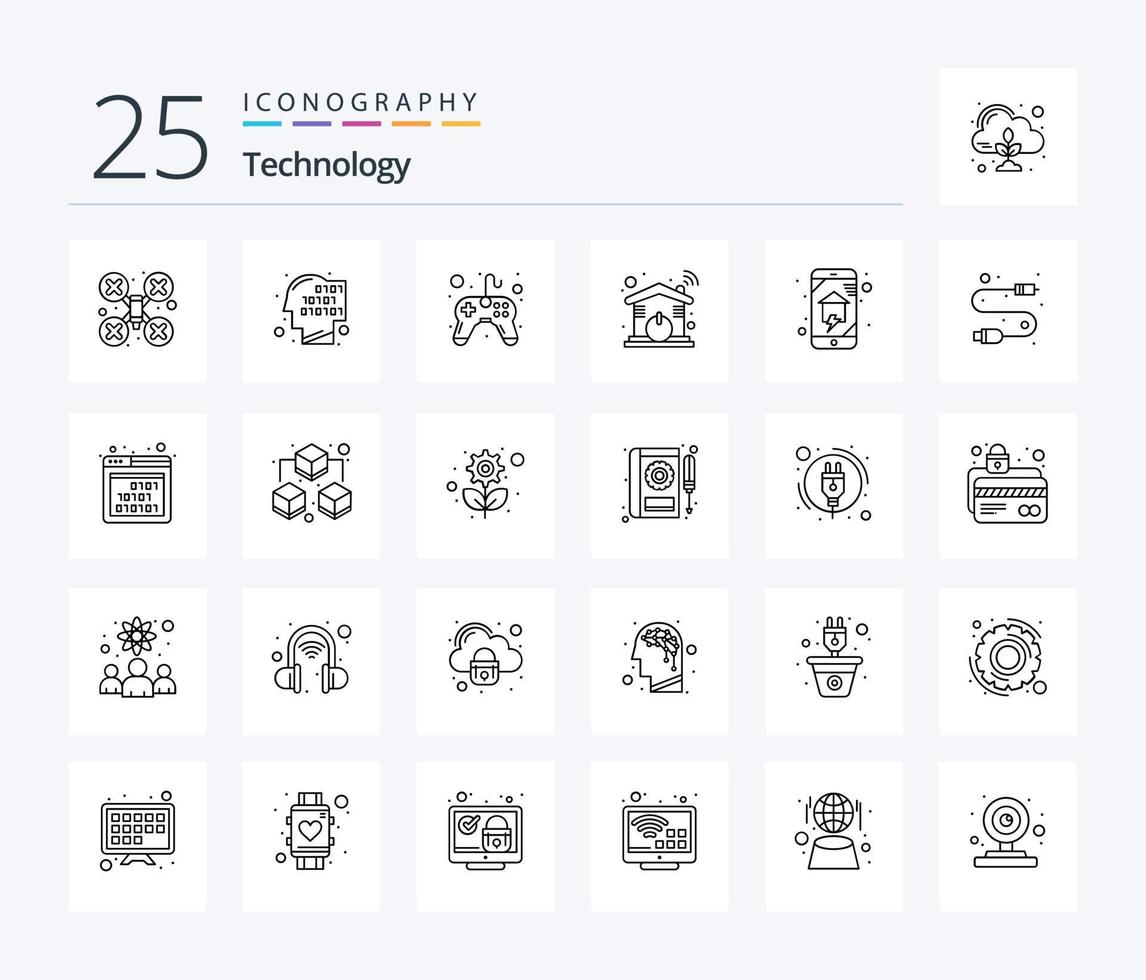 pack d'icônes de technologie 25 lignes, y compris la domotique. Wifi. contrôler. intelligent. automatisation vecteur