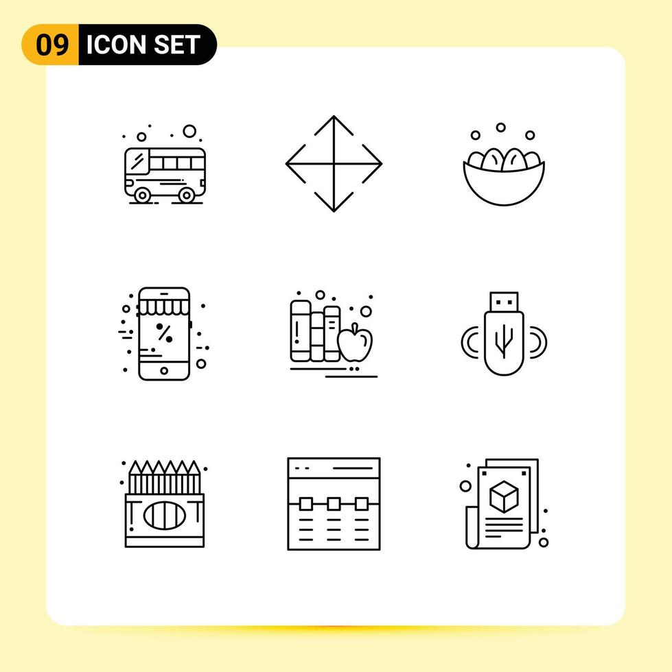 9 signes de contour universels symboles de l'éducation retour à l'école remise de pâques vendredi noir éléments de conception vectoriels modifiables vecteur