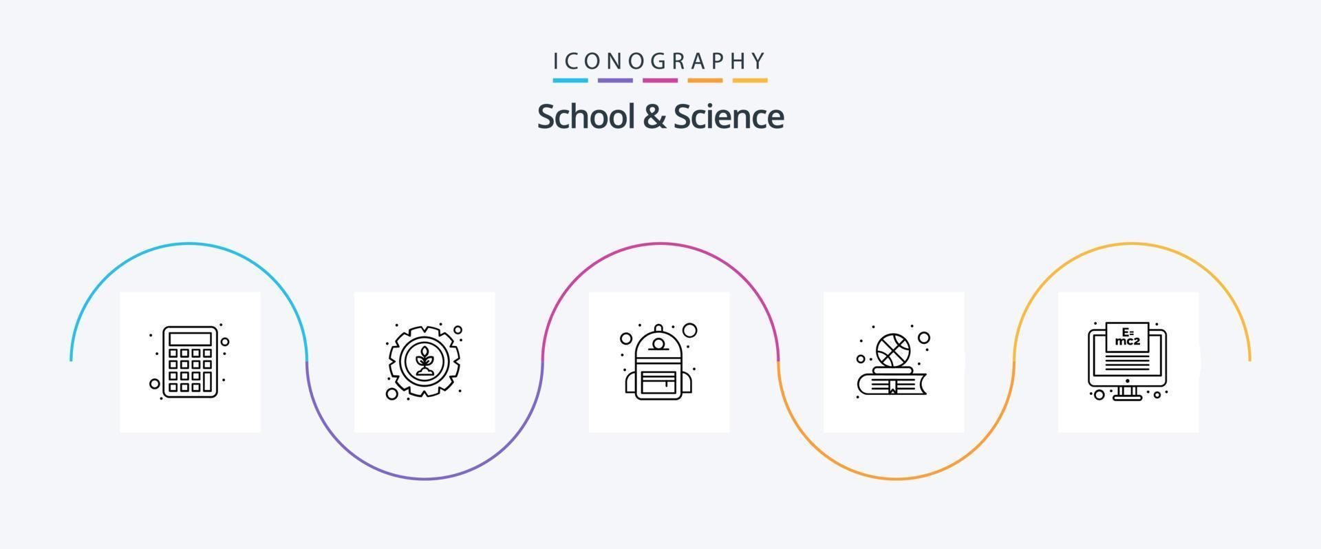 pack d'icônes de la ligne 5 de l'école et de la science, y compris l'étude en ligne. sport. sac. étudier. livre vecteur