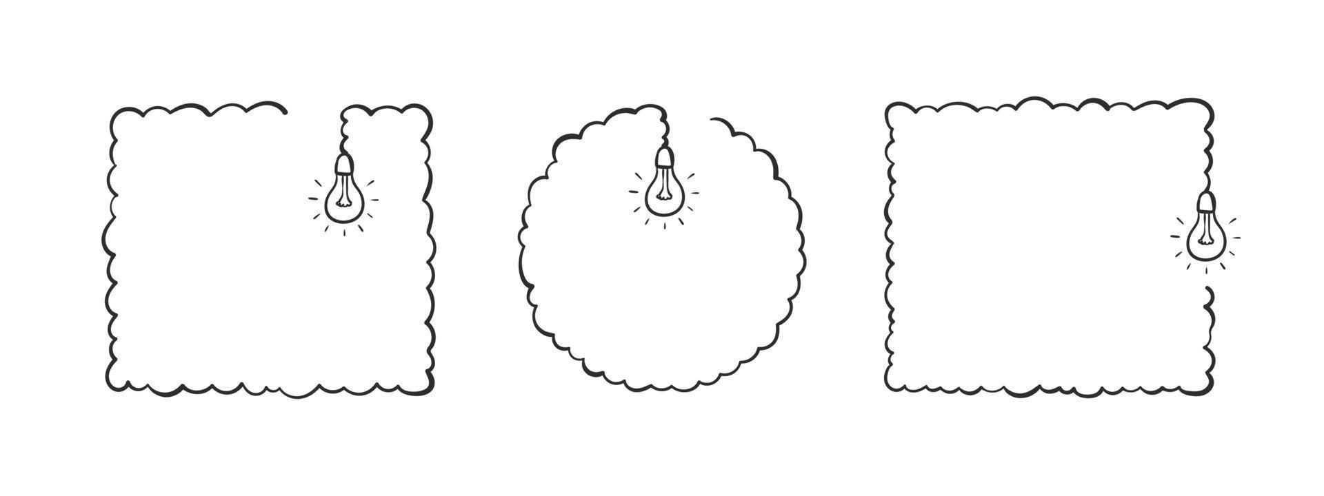 cadres avec ampoules. esquisse de cadres. cadres dessinés à la main avec des ampoules. illustration vectorielle vecteur