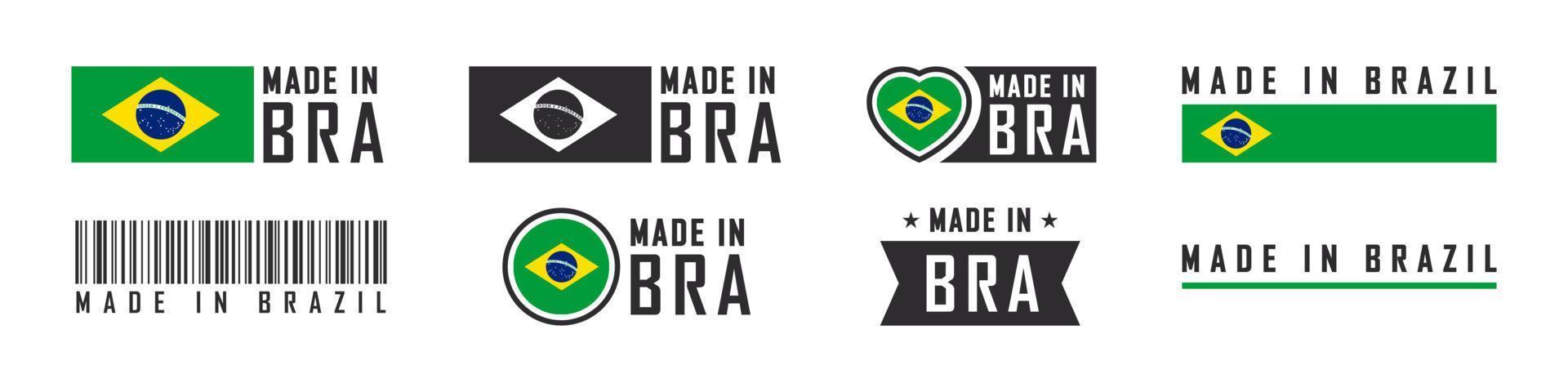logo ou étiquettes fabriqués au brésil. emblèmes de produits du brésil. illustration vectorielle vecteur