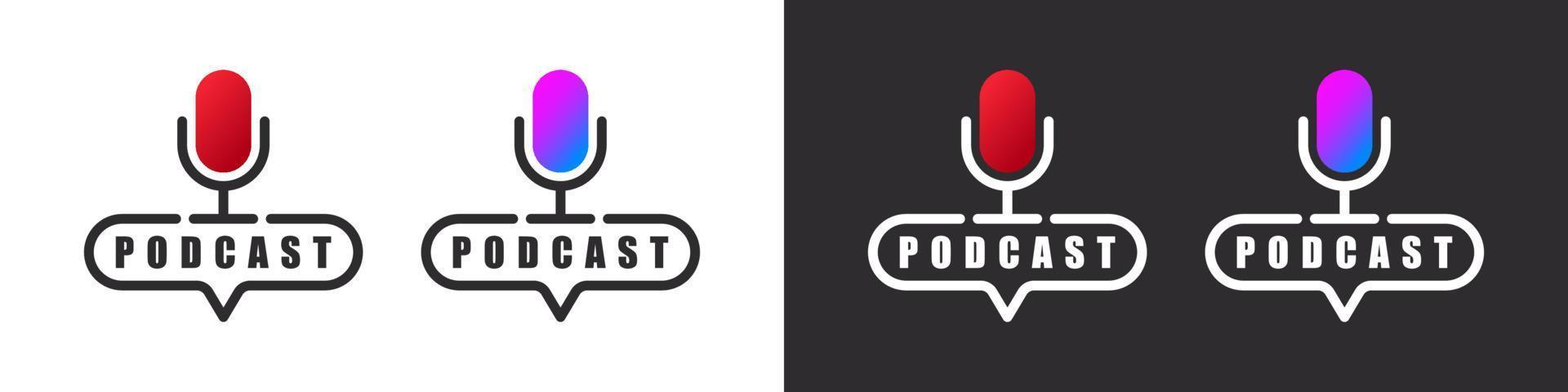 podcast ou logo radio. signe de podcast. icônes de microphone de podcast. illustration vectorielle vecteur