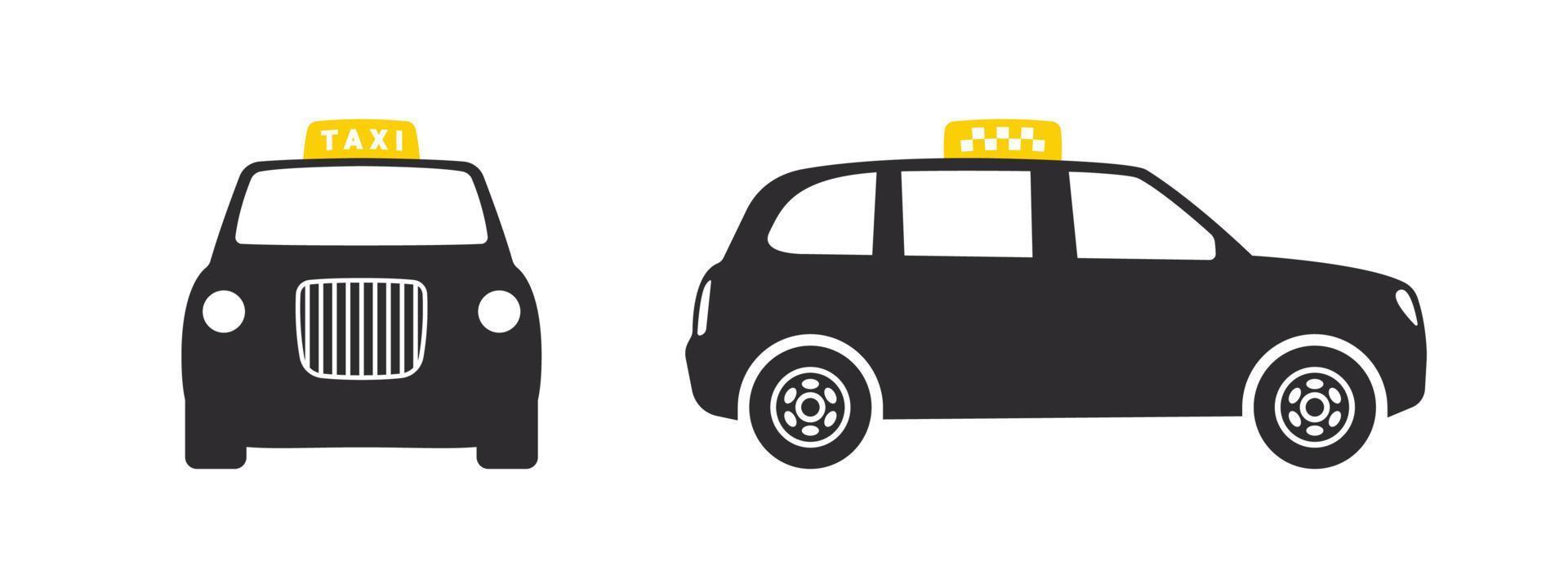 taxi. éléments de bannière de service de taxi. vue de face et de côté de la voiture de taxi. icônes vectorielles vecteur