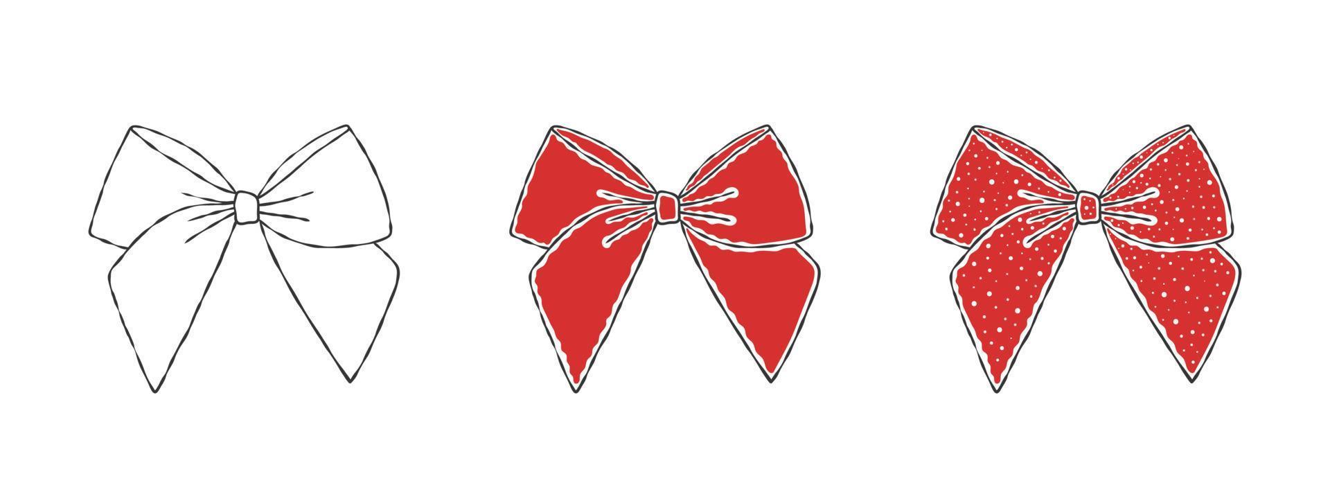 arcs. arc rouge dessiné à la main. rubans de vacances d'anniversaire de décoration. illustration vectorielle vecteur
