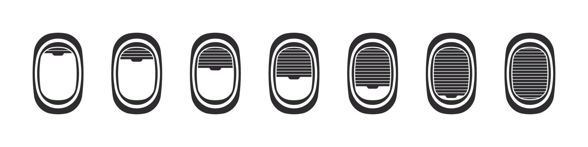 icônes de fenêtres d'avion. ensemble de fenêtres d'avions vectoriels avec rideaux dans différentes positions. illustration vectorielle vecteur