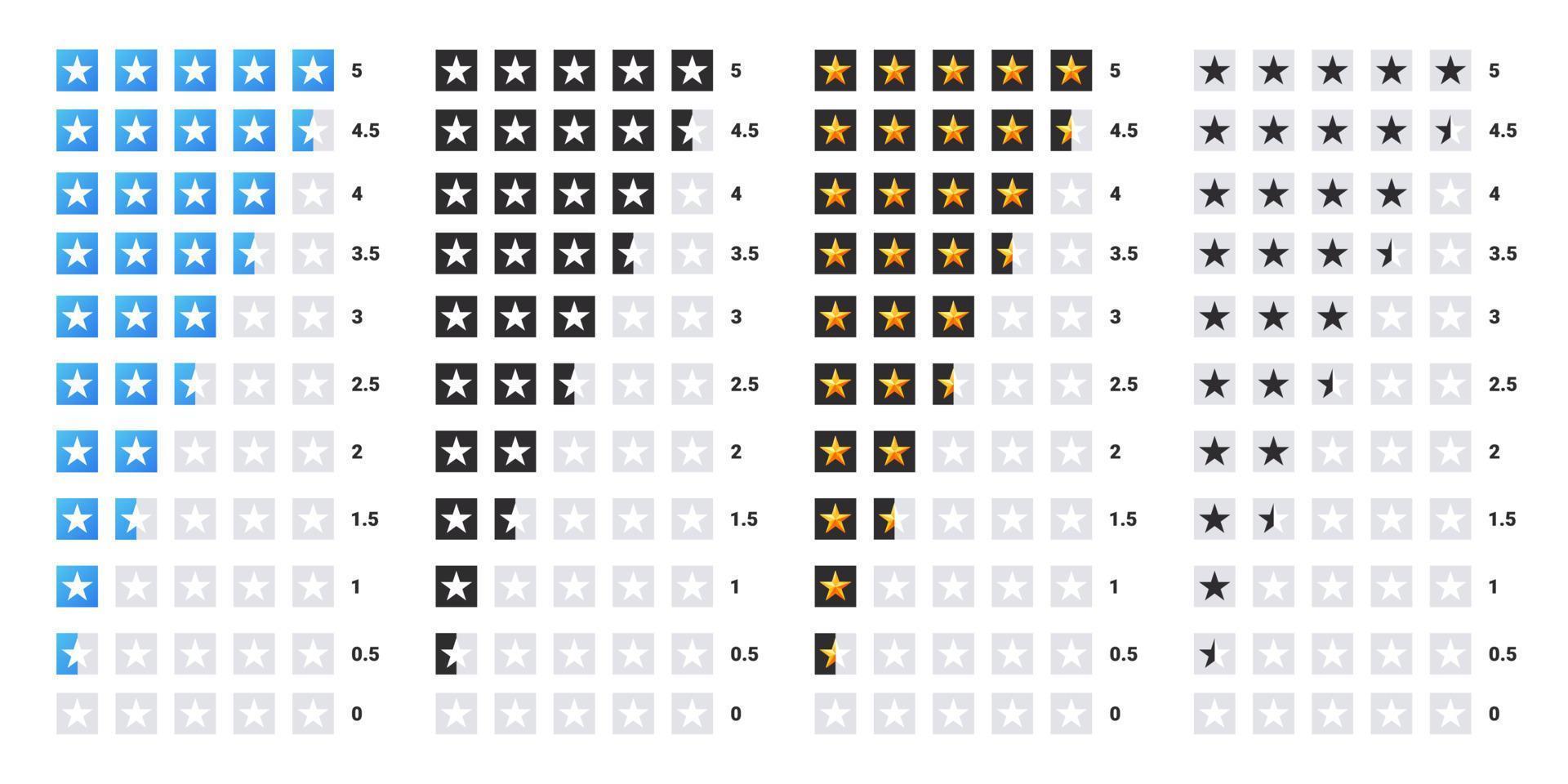 étoiles de notation. icône 5 étoiles de satisfaction client. collection d'étoiles. notion de rétroaction. illustration vectorielle vecteur