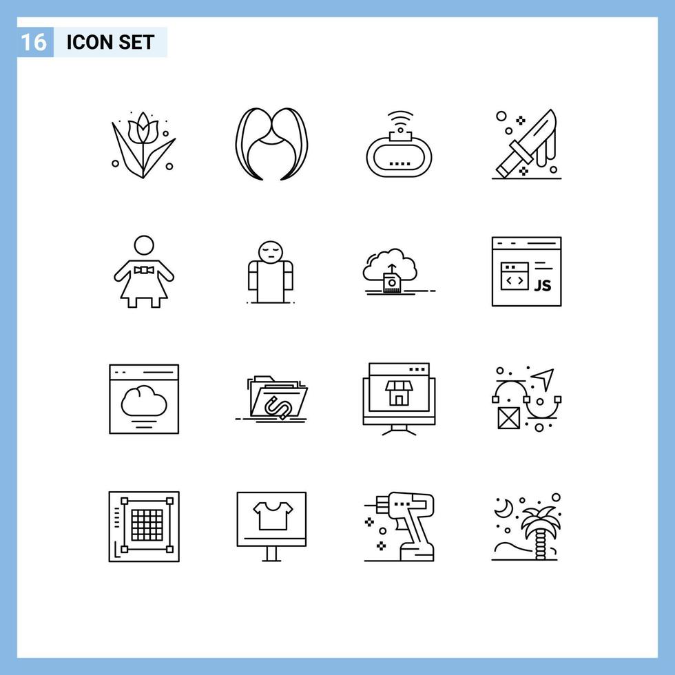 contour de l'interface mobile ensemble de 16 pictogrammes d'hommes de coutellerie noeud papillon coupe signal éléments de conception vectoriels modifiables vecteur
