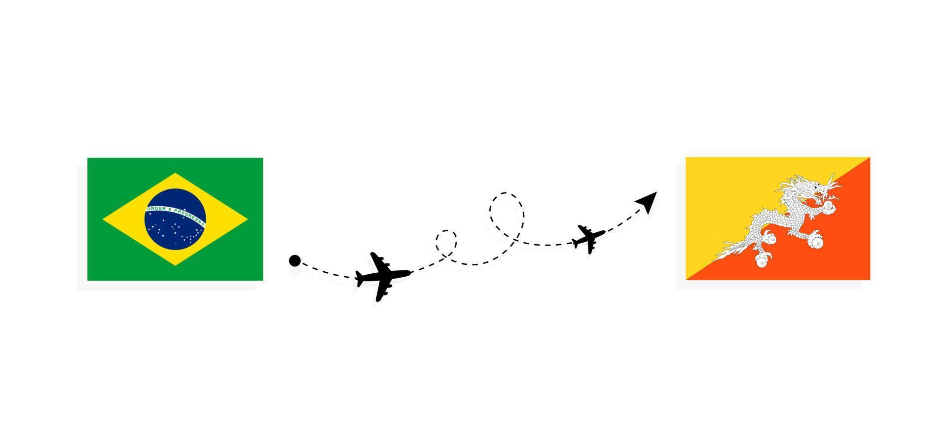 vol et voyage du brésil au bhoutan par concept de voyage en avion de passagers vecteur