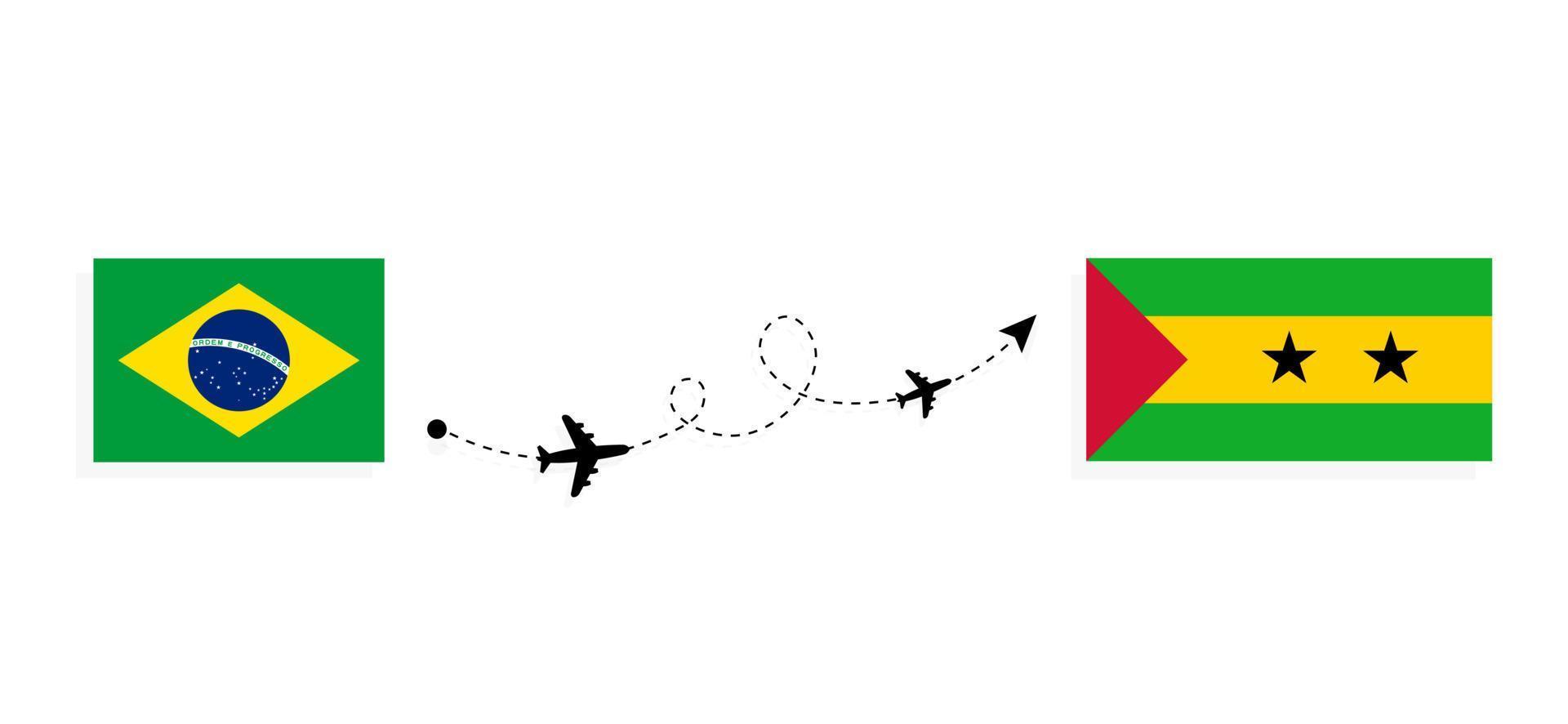 vol et voyage du brésil à sao tomé et principe par concept de voyage en avion de passagers vecteur