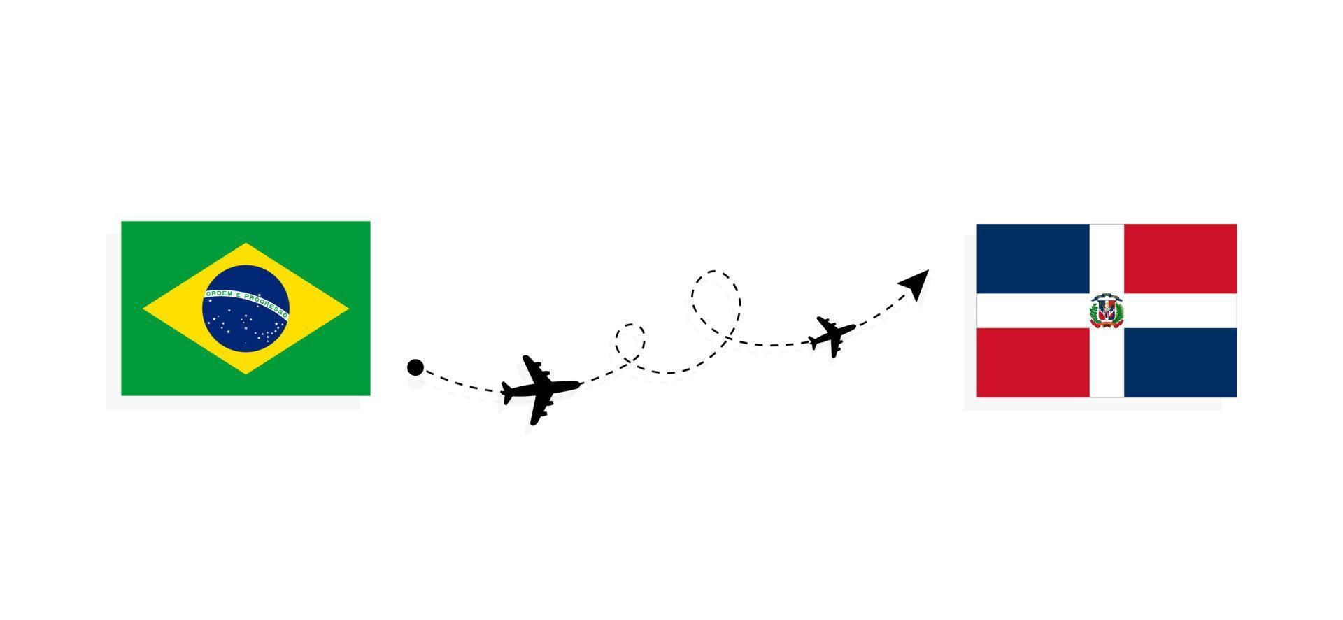 vol et voyage du brésil à la république dominicaine par concept de voyage en avion de passagers vecteur