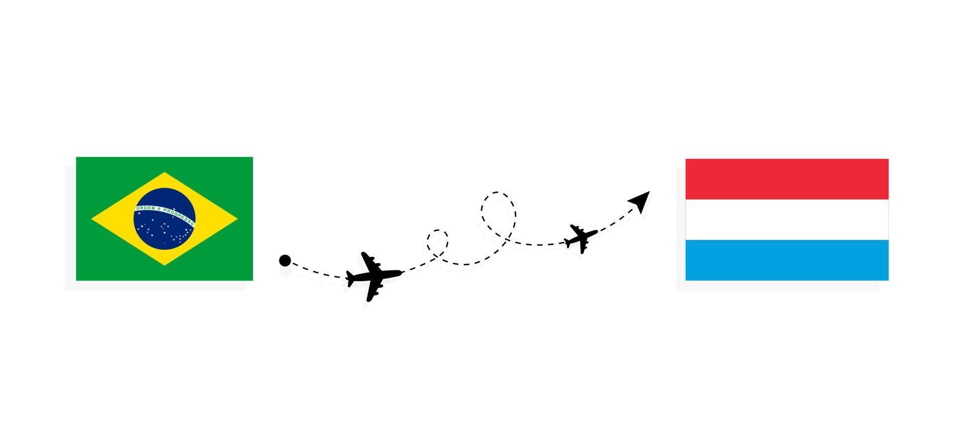 vol et voyage du brésil au luxembourg par concept de voyage en avion de passagers vecteur