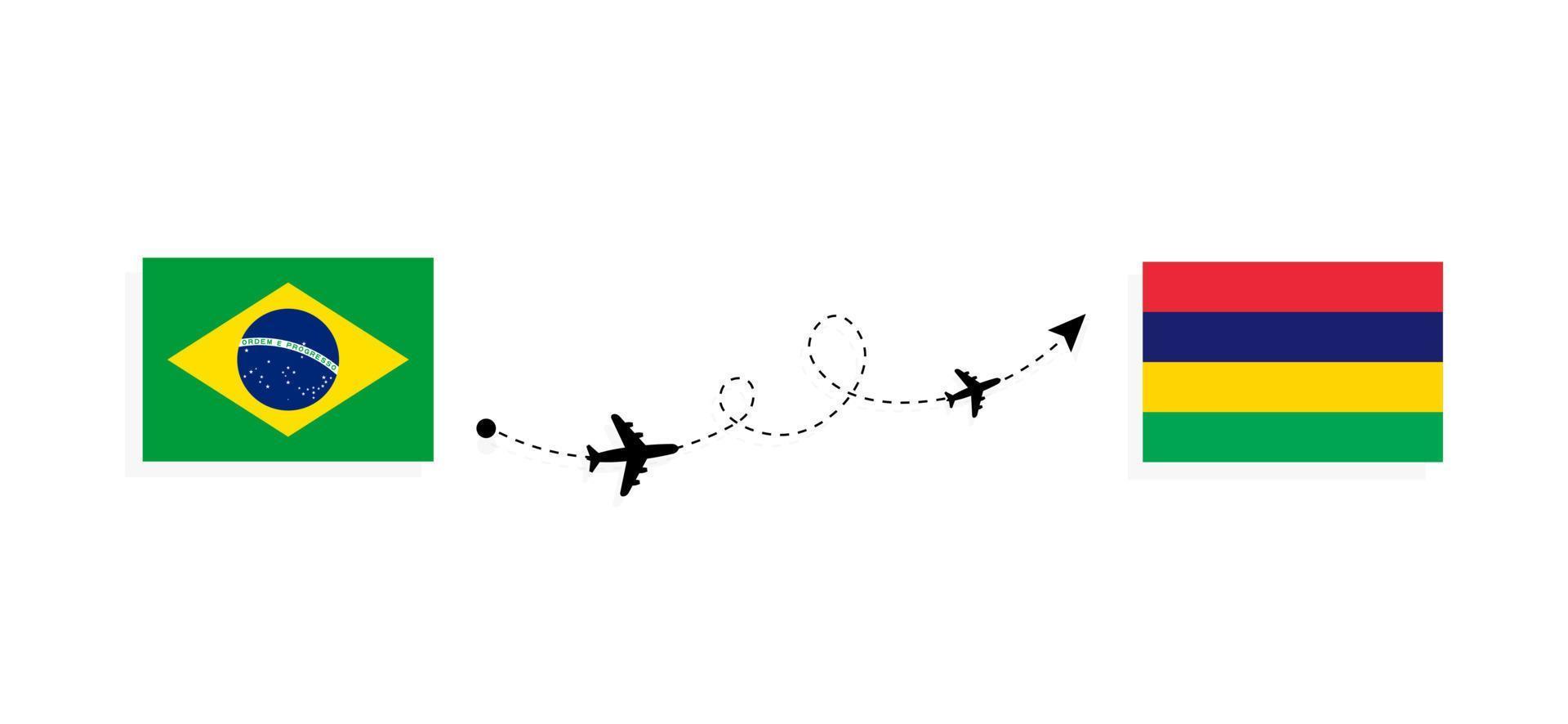 vol et voyage du brésil à l'île maurice par concept de voyage en avion de passagers vecteur