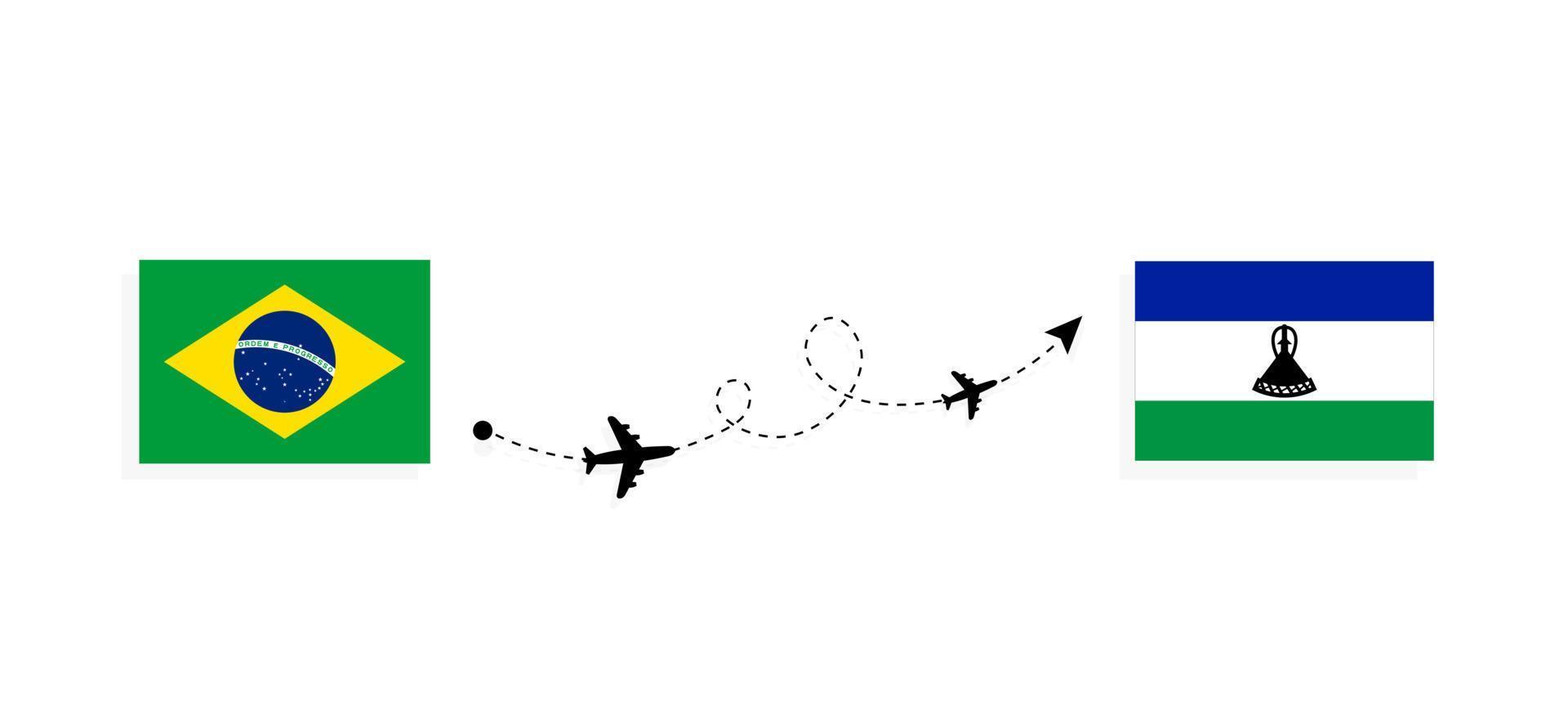 vol et voyage du brésil au lesotho par concept de voyage en avion de passagers vecteur