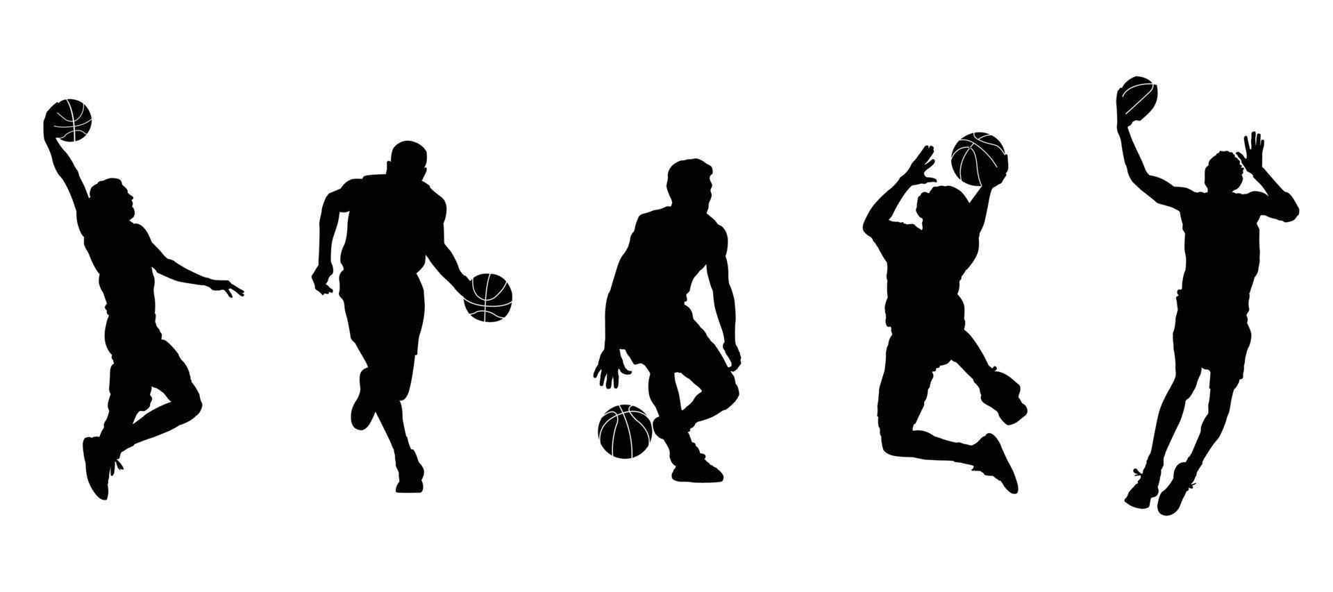 ensemble de silhouette vol.2 de quatre joueurs de basket-ball vecteur