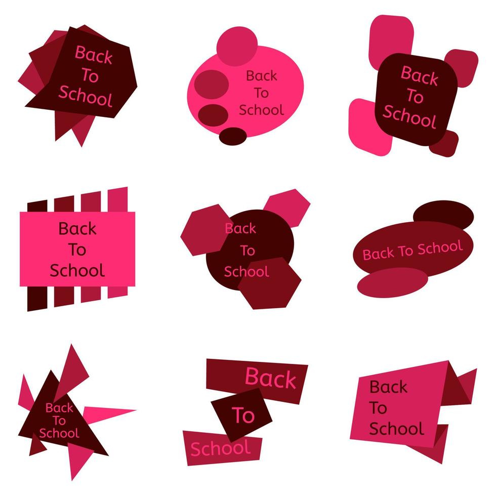 ensemble de neuf badges rouges de retour à l'école. étiquettes scolaires et collection d'icônes. illustration vectorielle. vecteur