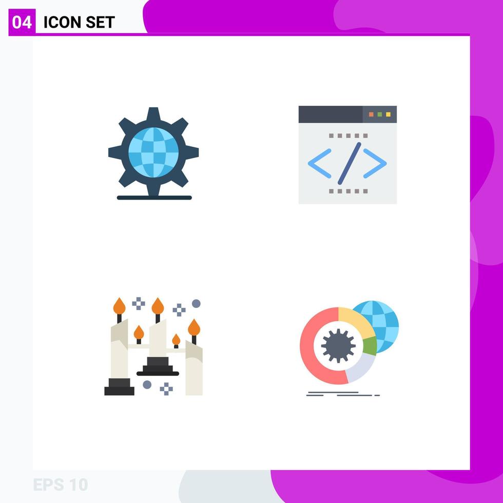 groupe de 4 icônes plates modernes définies pour les bougies d'engrenage définissant l'interface moteur de recherche lumière éléments de conception vectoriels modifiables vecteur