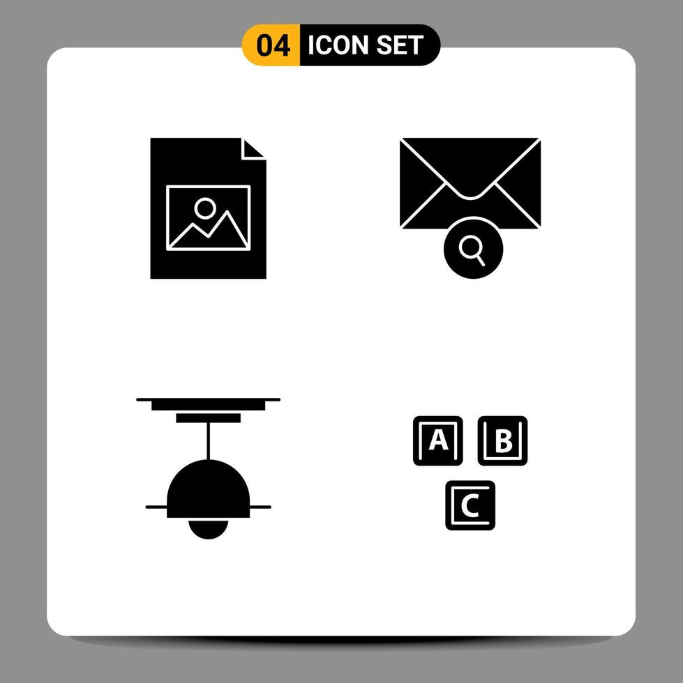 4 icônes créatives signes et symboles modernes de document lampe mail décor abc éléments de conception vectoriels modifiables vecteur
