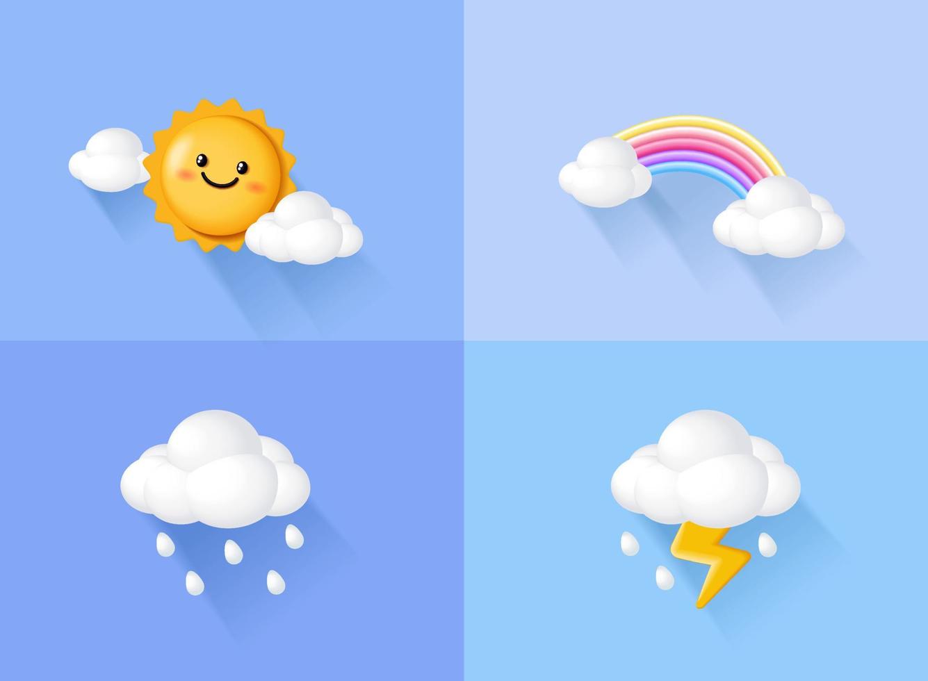 icône météo 3d, temps de nuages avec image vectorielle mignon visage souriant. vecteur