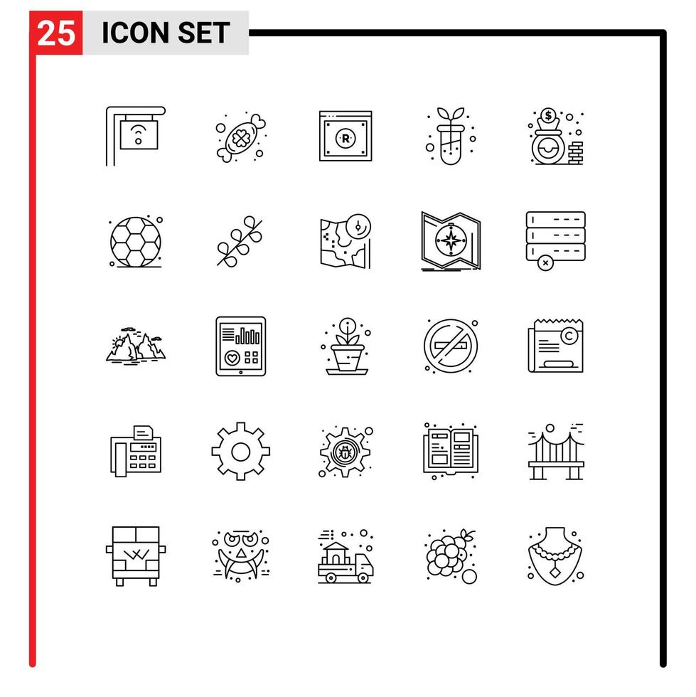ensemble moderne de 25 lignes et symboles tels que le sac d'argent copyright botanique éléments de conception vectoriels modifiables biologiques vecteur
