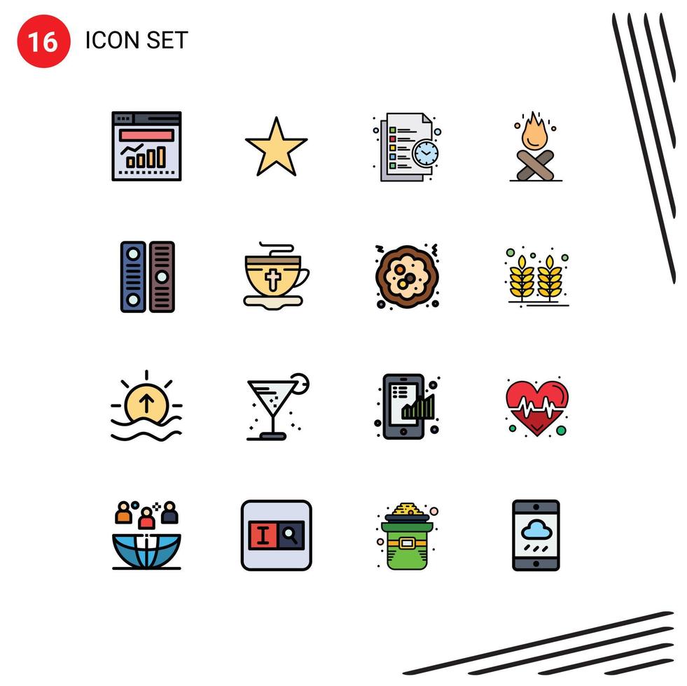 ensemble de 16 symboles d'icônes d'interface utilisateur modernes signes pour répertoire feu liste camping feu de joie éléments de conception vectoriels créatifs modifiables vecteur