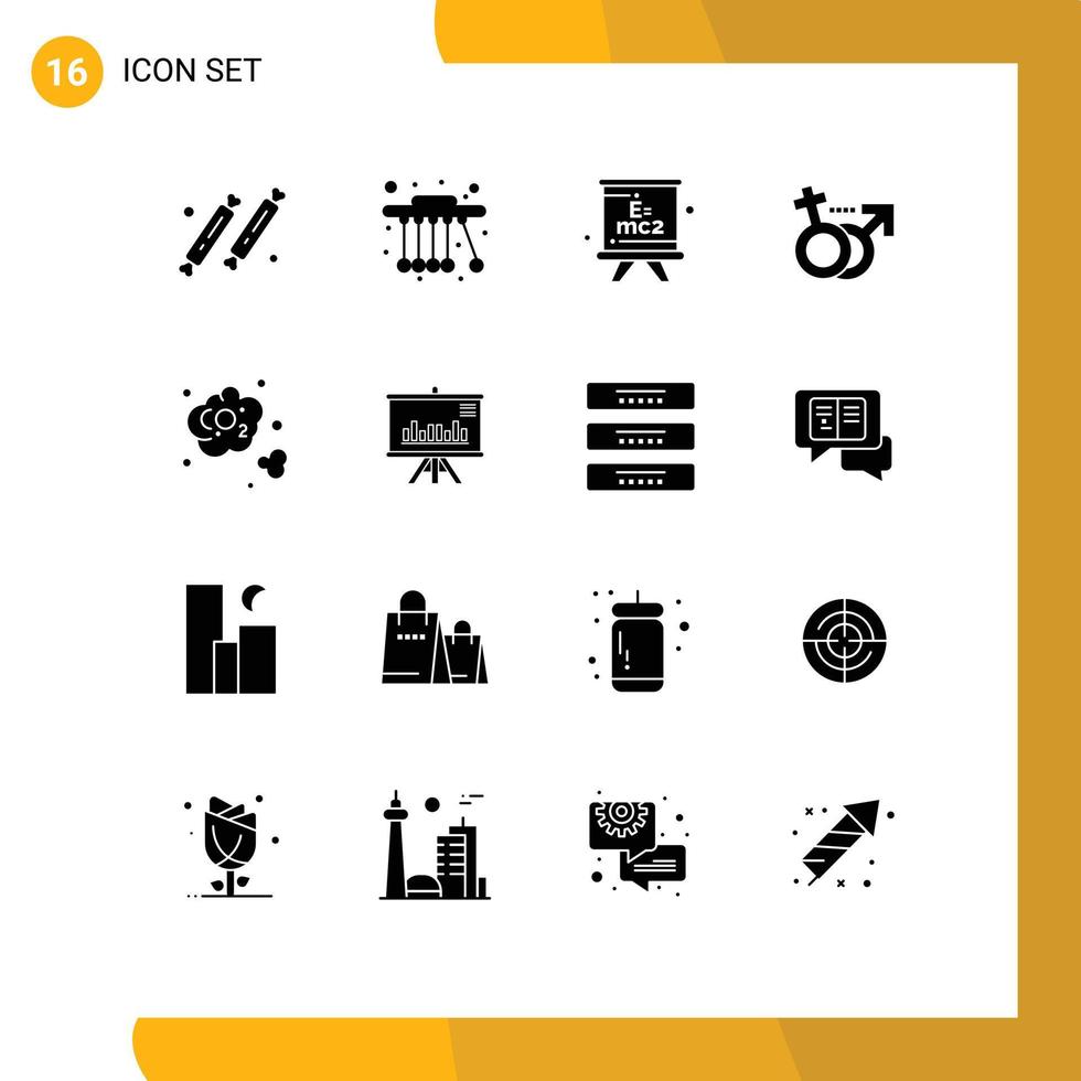 pack d'interface utilisateur de 16 glyphes solides de base d'éléments de conception vectoriels modifiables de formule de symbole de dioxyde de carbone vecteur