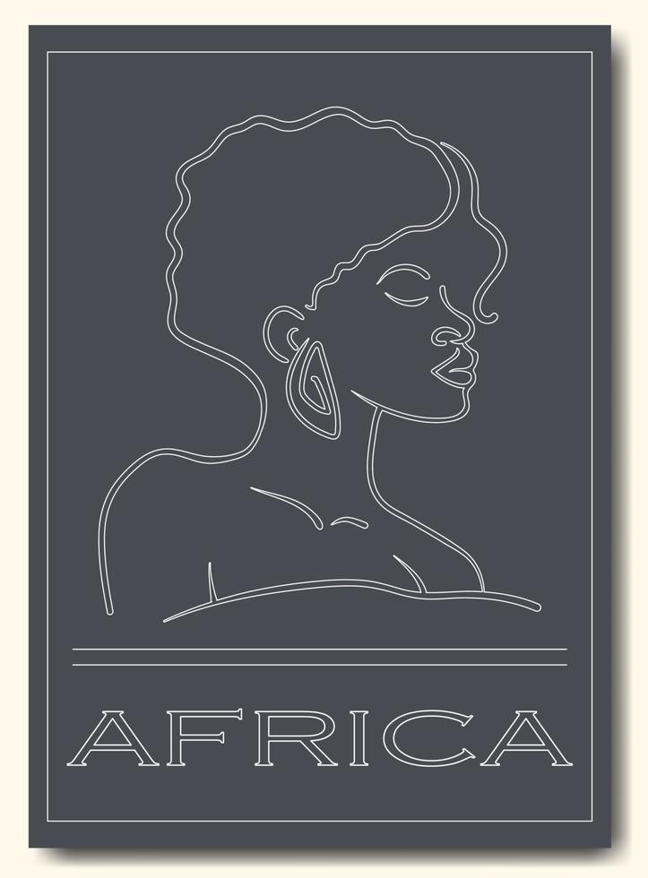 femme africaine portrait dessin au trait noir affiche vecteur