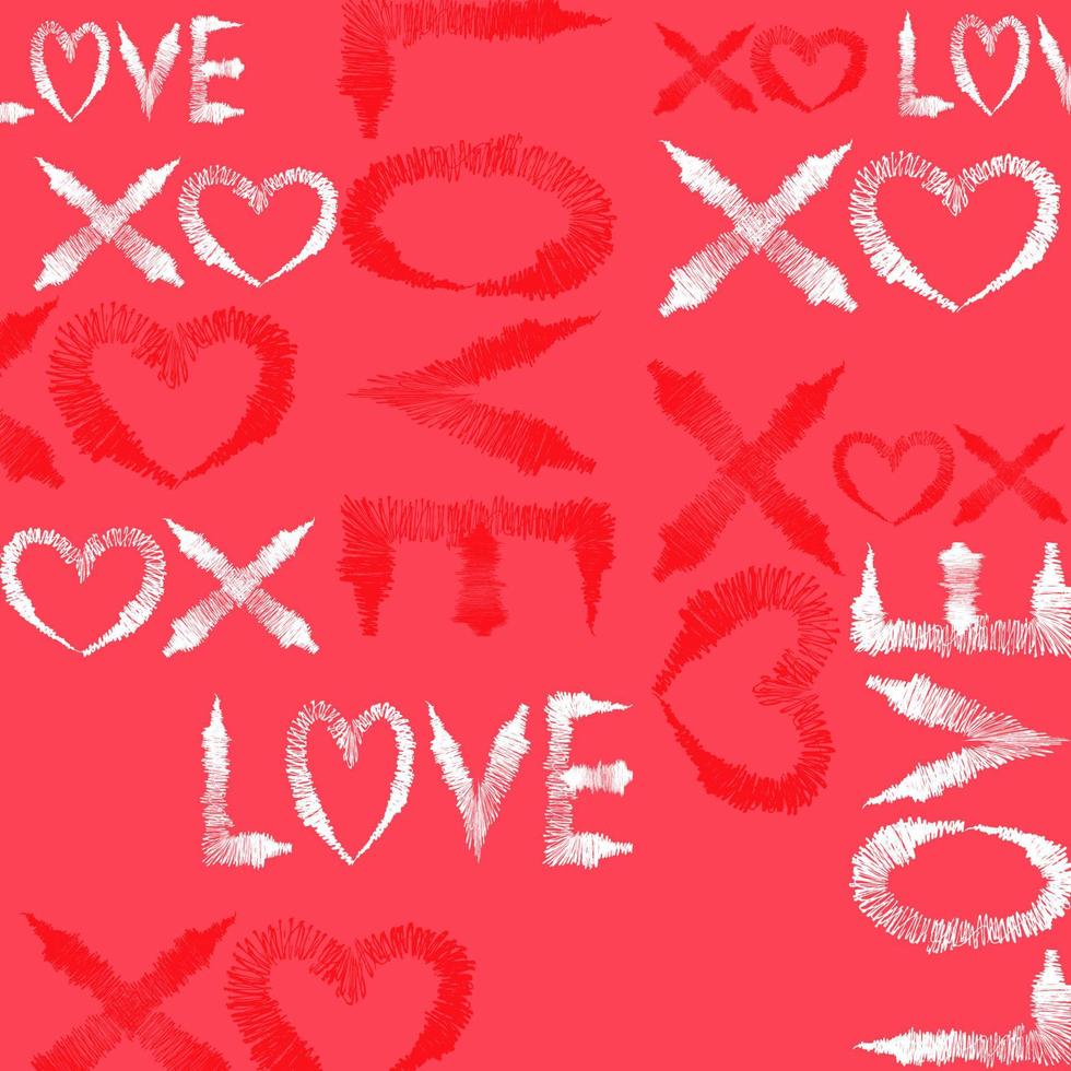 carte de voeux saint valentin avec jeu de coeur xo et fond de citation dessinés à la main d'amour. jeu d'amour vecteur