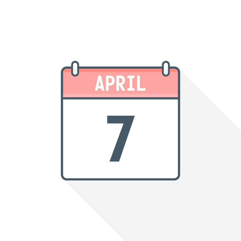 Icône du calendrier du 7 avril. 7 avril calendrier date mois icône vecteur illustrateur