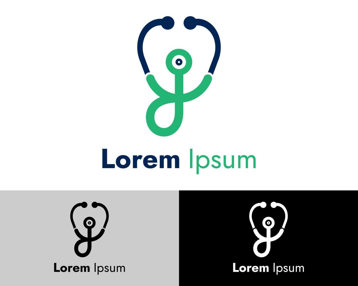 création de logo d'établissement de santé, stéthoscope de couleur bleu et vert vecteur