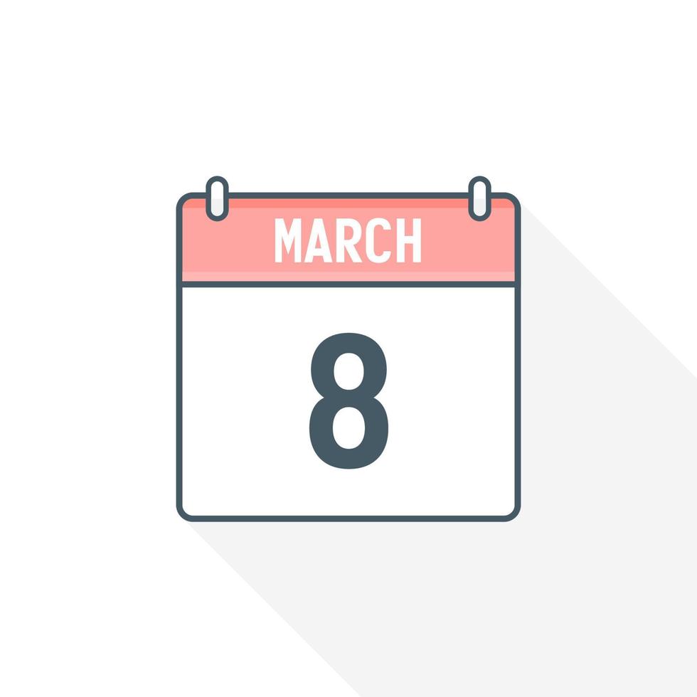 Icône du calendrier du 8 mars. 8 mars calendrier date mois icône vecteur illustrateur