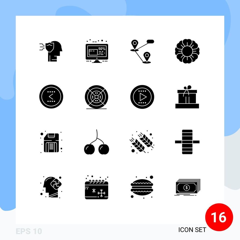 ensemble de 16 glyphes solides vectoriels sur la grille pour les éléments de conception vectoriels modifiables de fleur d'été vendredi flèche d'interface vecteur