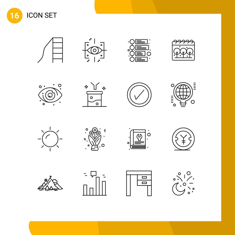 pack de 16 signes et symboles de contours modernes pour les supports d'impression Web tels que la publicité cible calendrier des yeux éléments de conception vectoriels modifiables vecteur