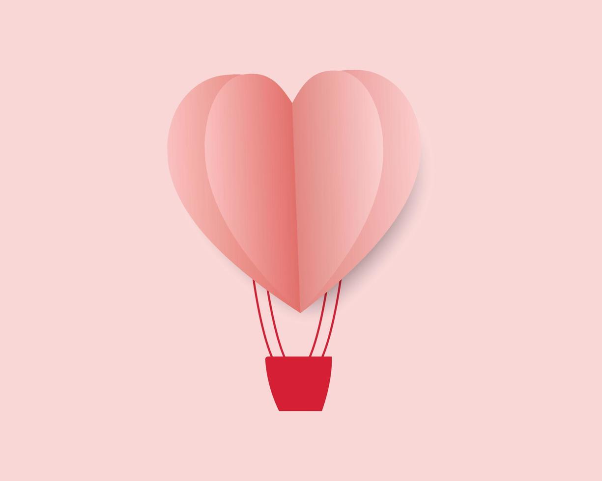 saint valentin avec ballon coeur, cadeau et nuages. style papier découpé. illustration vectorielle. vecteur