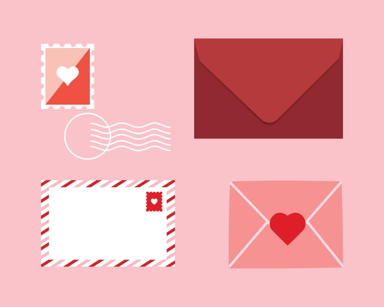 définir le courrier d'amour, les enveloppes, le courrier. Saint Valentin, illustration vectorielle. vecteur