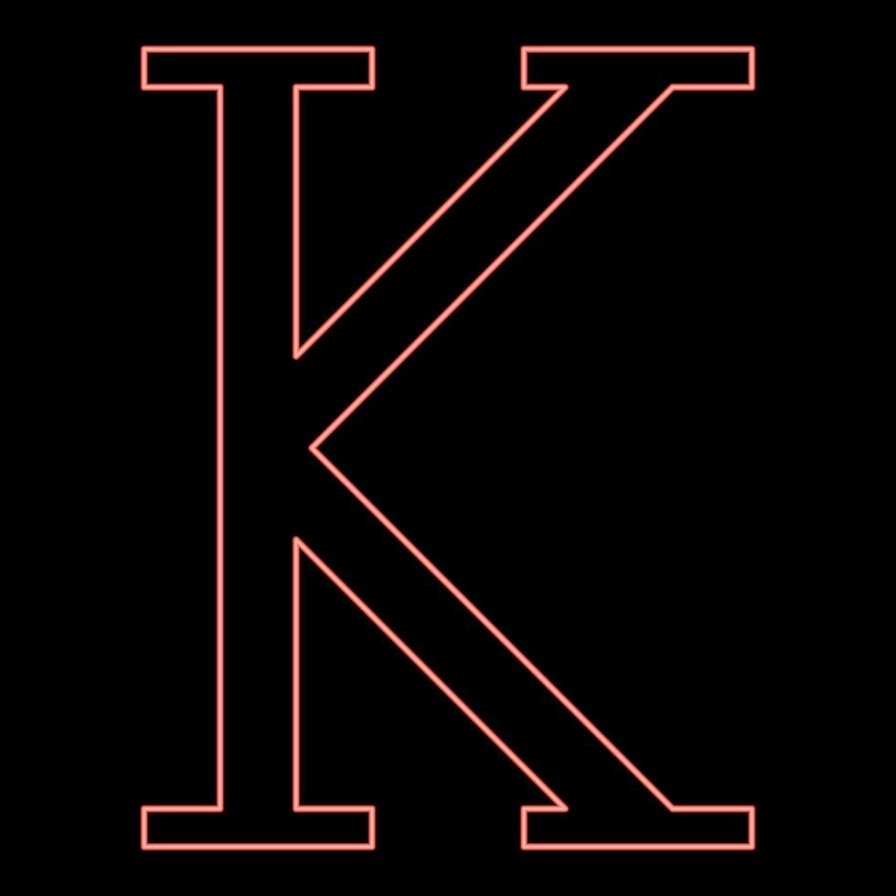 néon kappa grec symbole majuscule majuscule police rouge couleur vecteur illustration image style plat