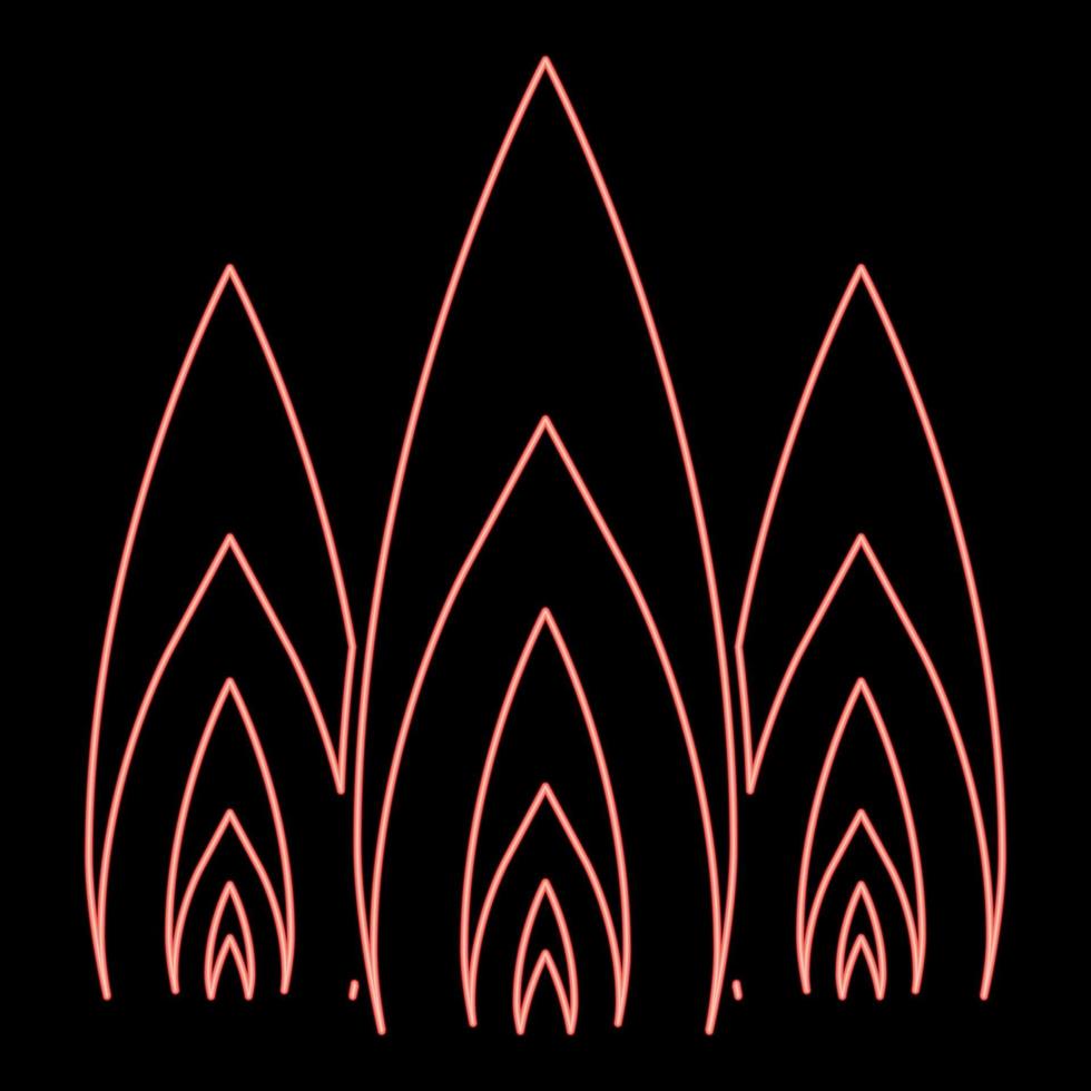 trois flammes néon feu brûler feu de joie 3 langues couleur rouge illustration vectorielle image style plat vecteur