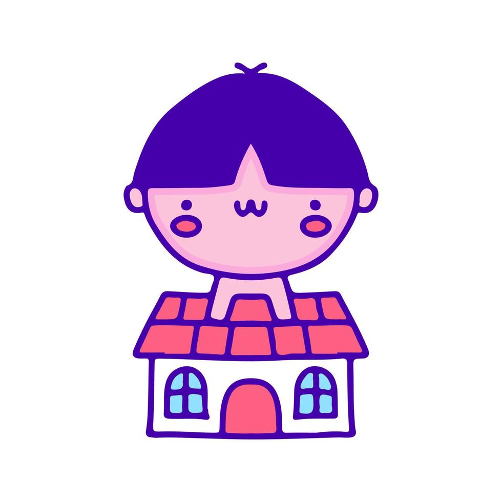 doux bébé et maison doodle art, illustration pour t-shirt, autocollant ou marchandise vestimentaire. avec un style pop et kawaii moderne. vecteur