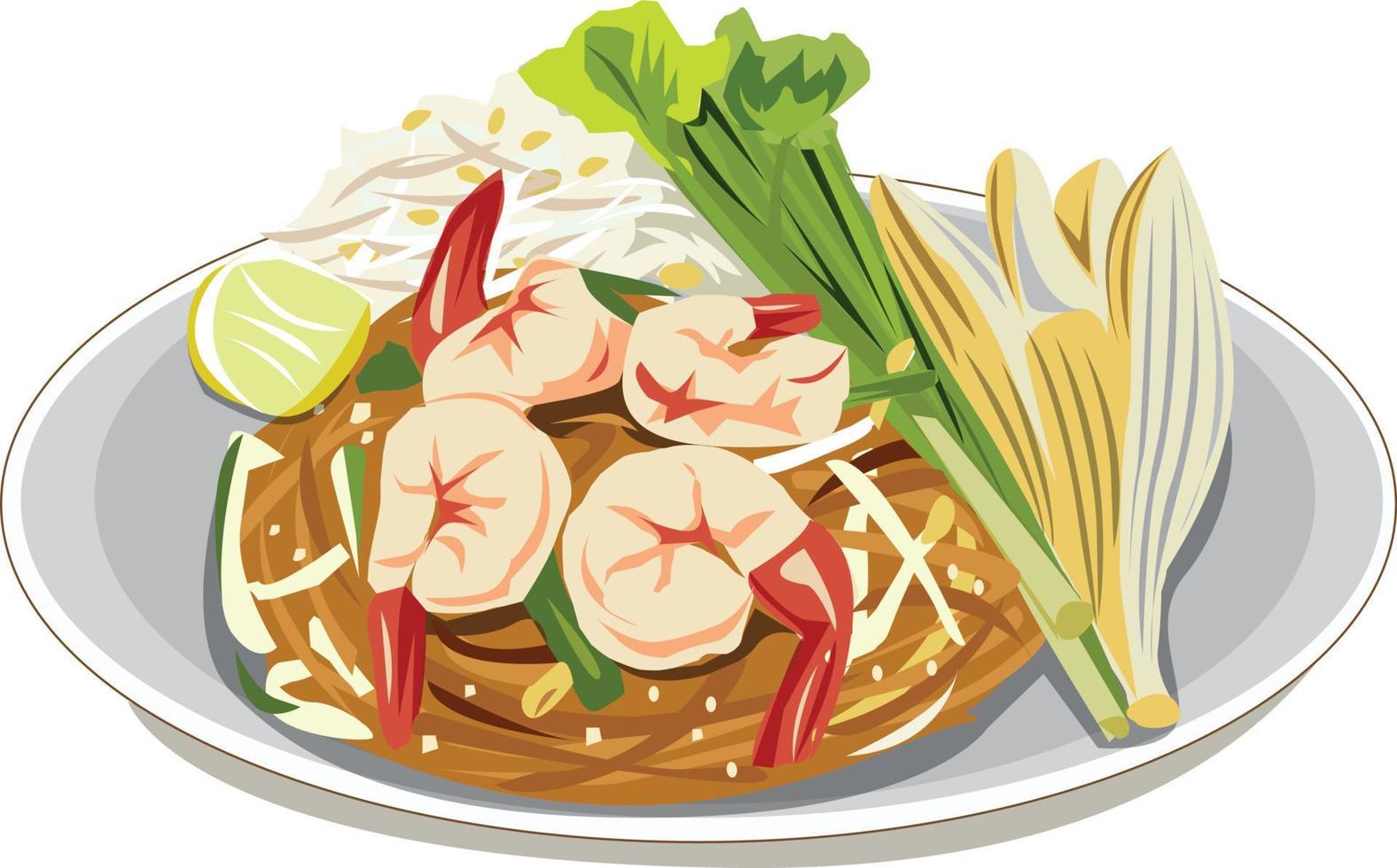 illustration vectorielle de la cuisine thaïlandaise sur une assiette vecteur