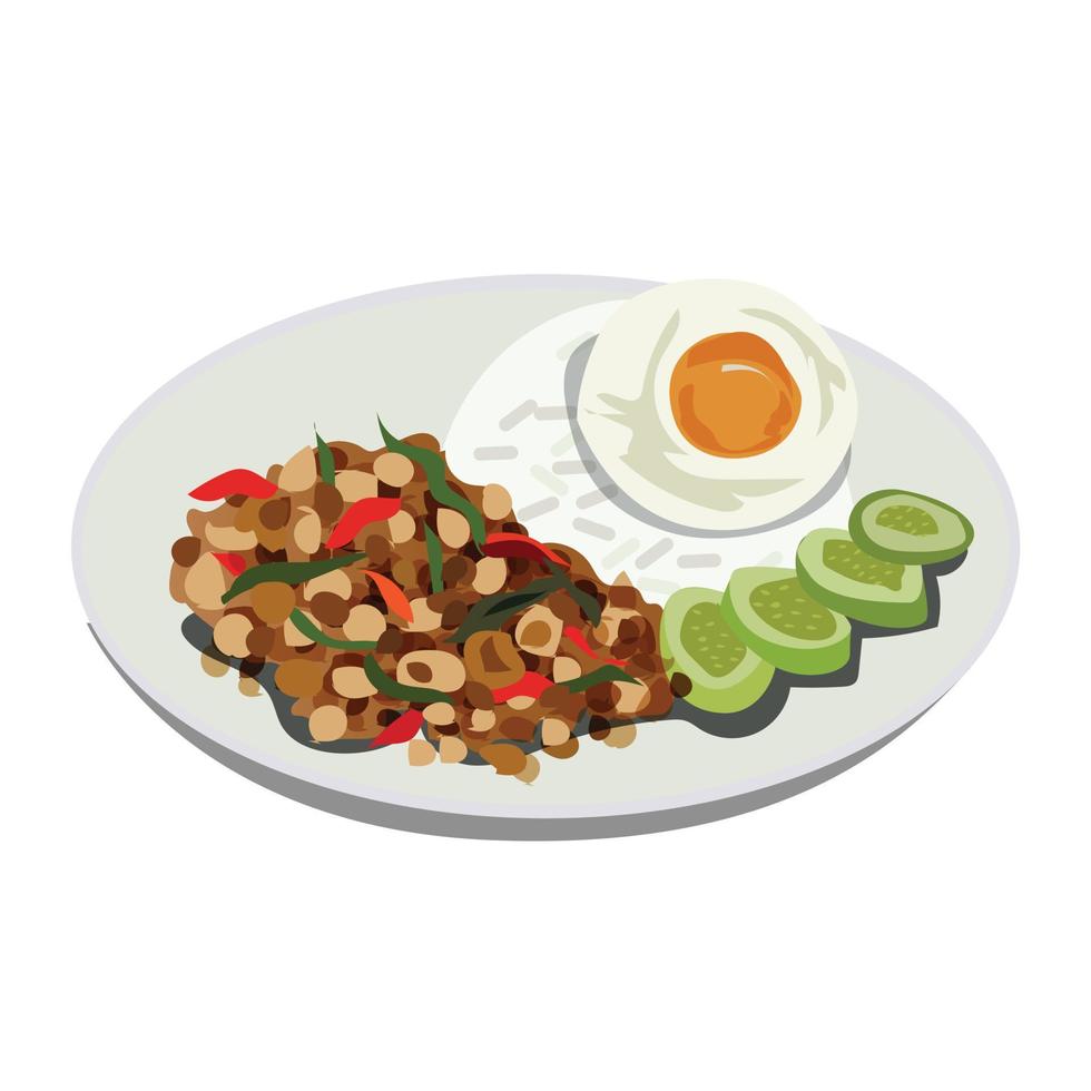 illustration vectorielle de la cuisine thaïlandaise sur une assiette vecteur