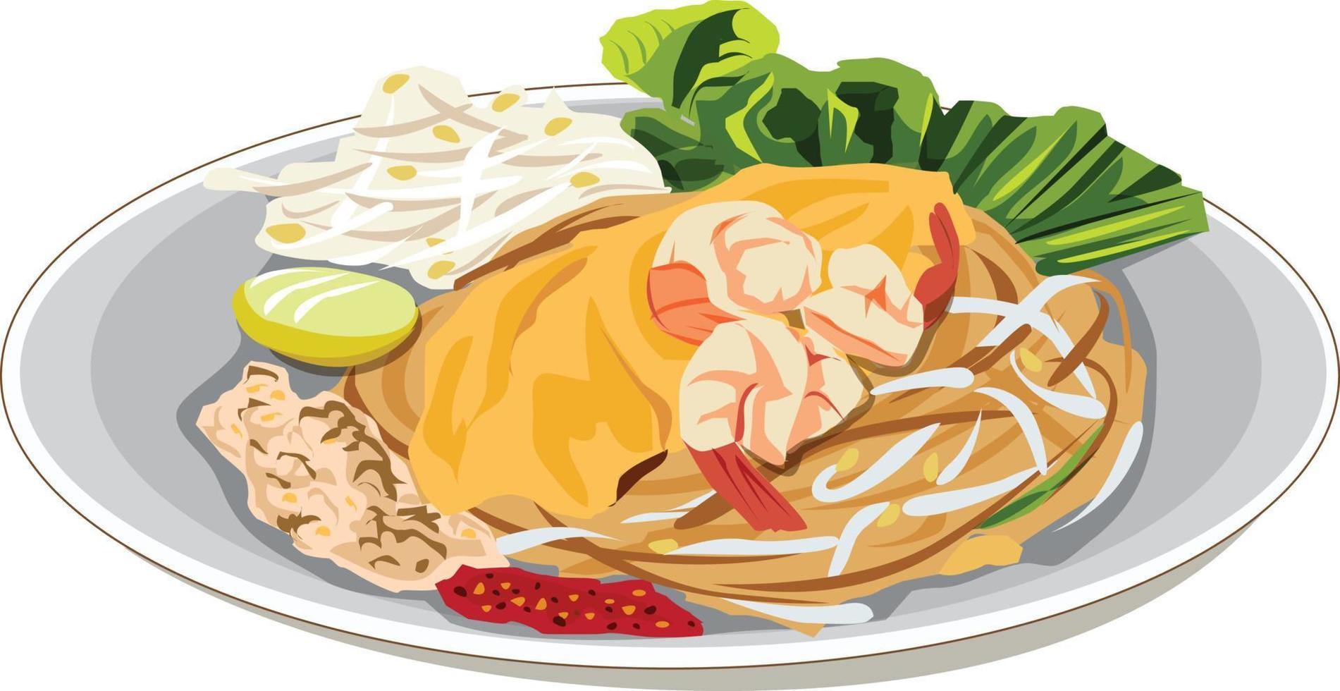 illustration vectorielle de la cuisine thaïlandaise sur une assiette vecteur