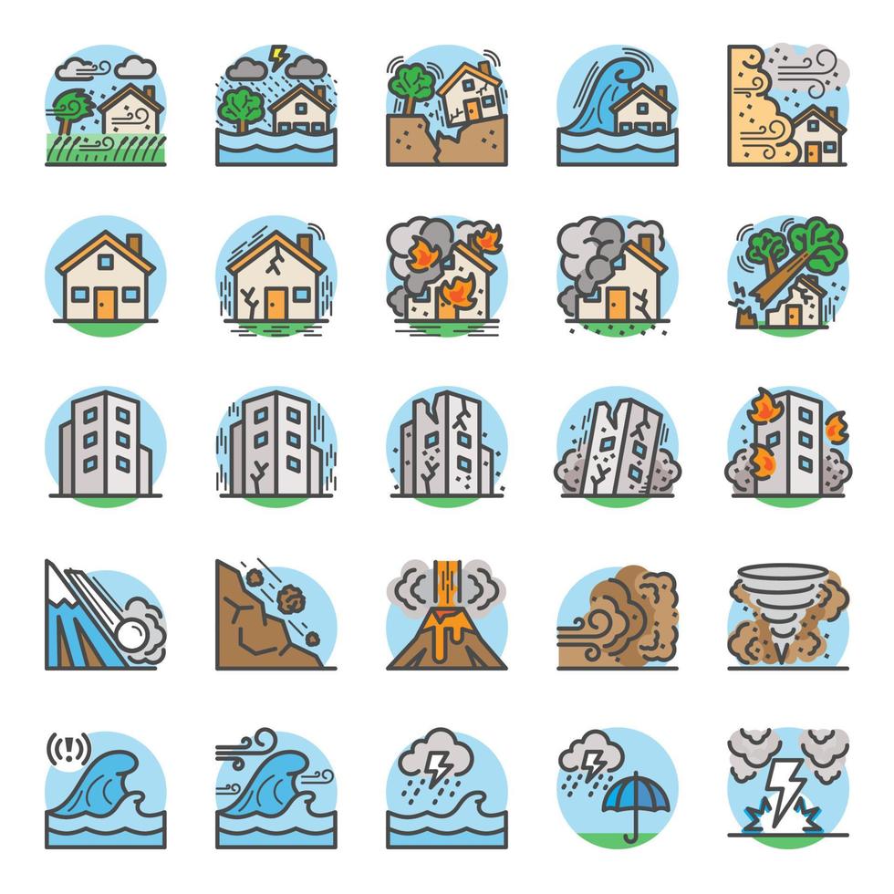 catastrophe naturelle, l'illustration vectorielle d'icônes en ligne mince pour une catastrophe naturelle contient des icônes telles que tremblement de terre, inondation, tsunami et autres vecteur