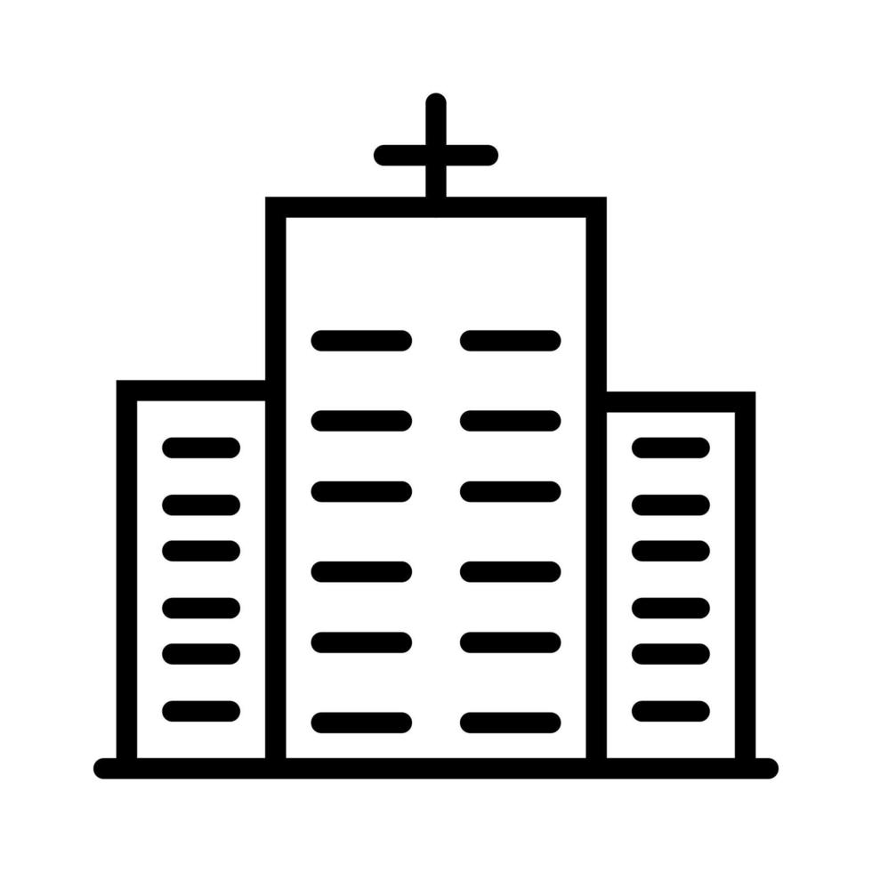 ligne d'icône de bâtiment d'hôpital isolée sur fond blanc. icône noire plate mince sur le style de contour moderne. symbole linéaire et trait modifiable. illustration vectorielle de trait parfait simple et pixel vecteur