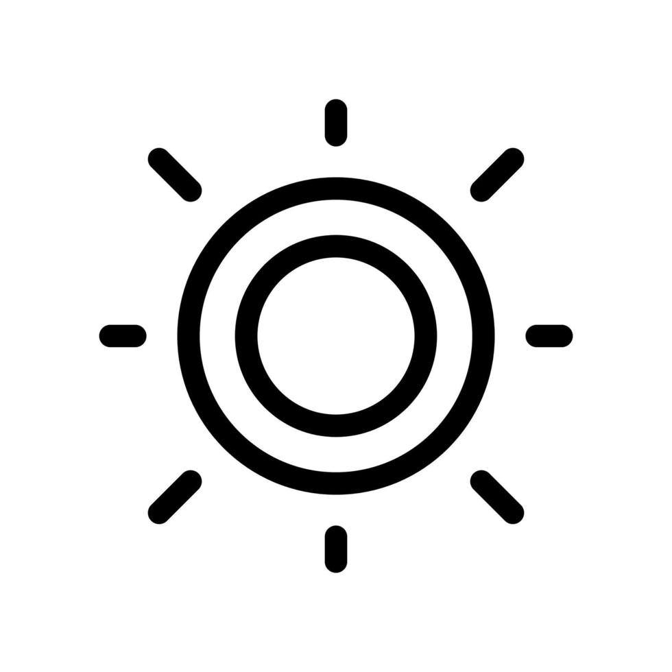 ligne d'icône de soleil isolée sur fond blanc. icône noire plate mince sur le style de contour moderne. symbole linéaire et trait modifiable. illustration vectorielle de trait parfait simple et pixel vecteur