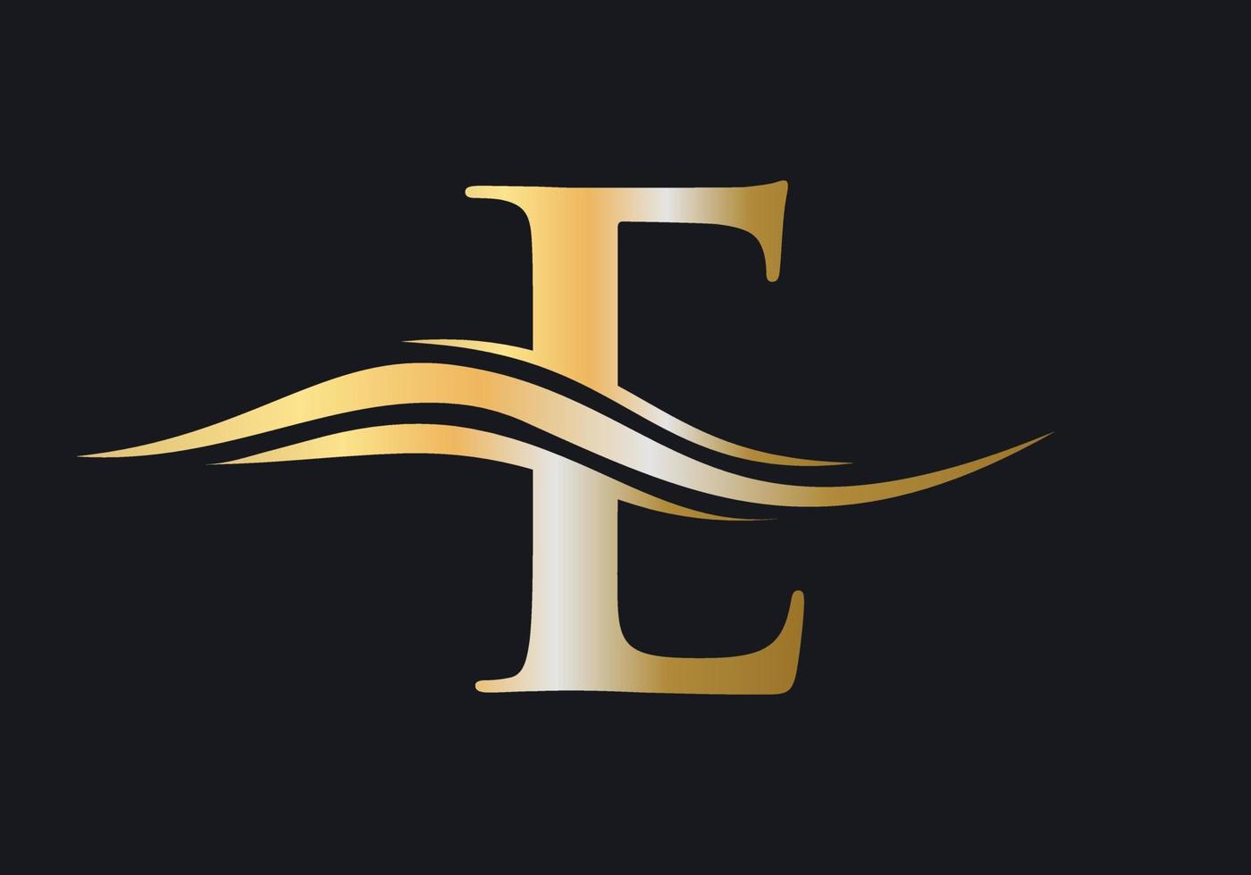 création de logo lettre e. logotype e avec concept de vague d'eau vecteur