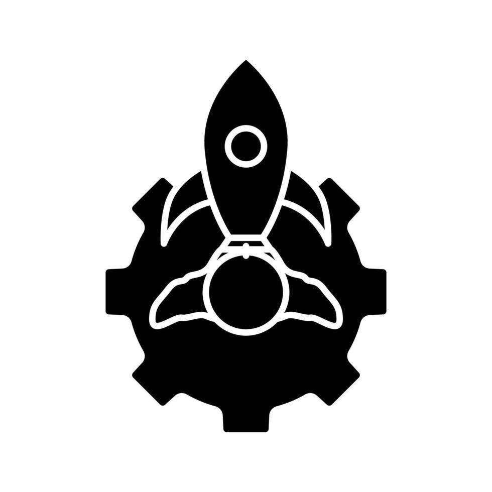 illustration d'icône d'engrenage avec fusée. adapté à l'icône de démarrage du projet. icône liée à la gestion de projet. style d'icône de glyphe. conception de vecteur simple modifiable