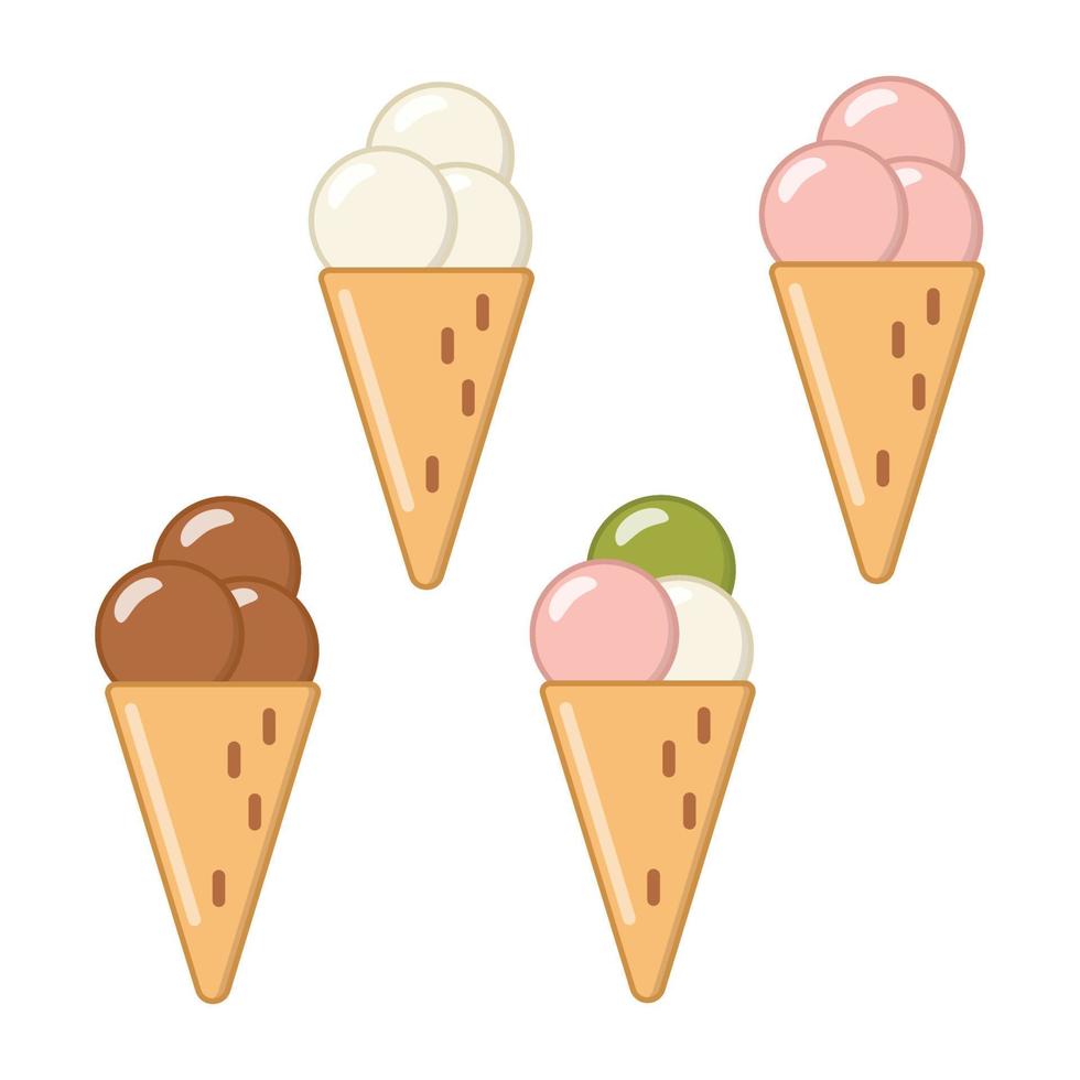 crème glacée molle de différentes saveurs en forme de cône vecteur