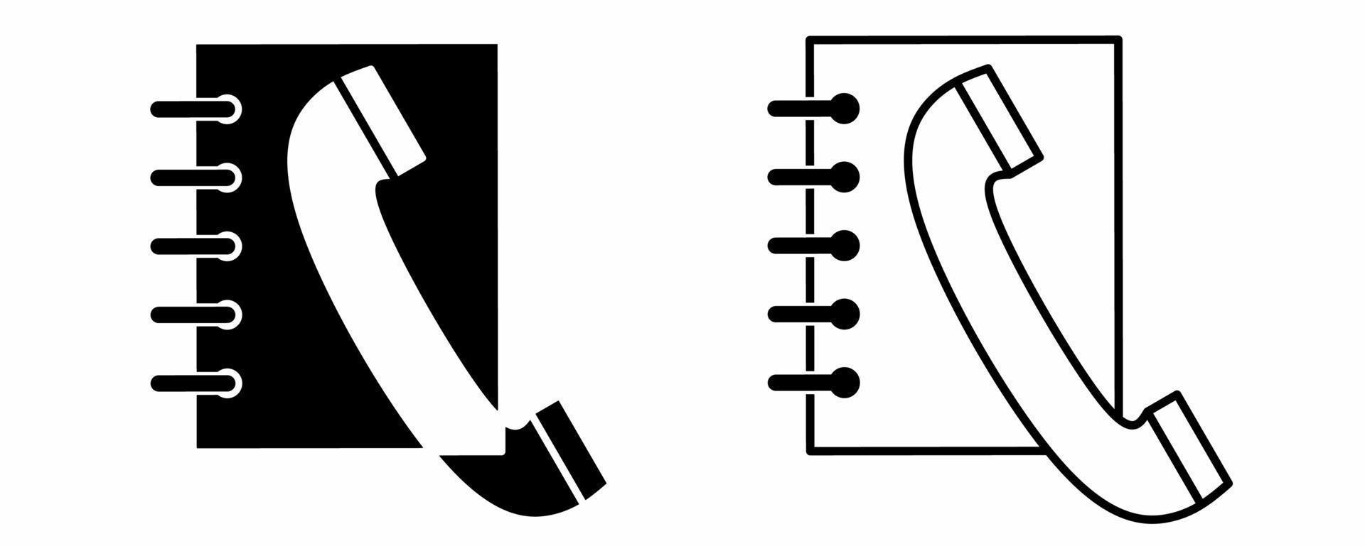 contours silhouette jeu d'icônes d'annuaire téléphonique isolé sur fond blanc. icône plate d'annuaire téléphonique blanc noir vecteur
