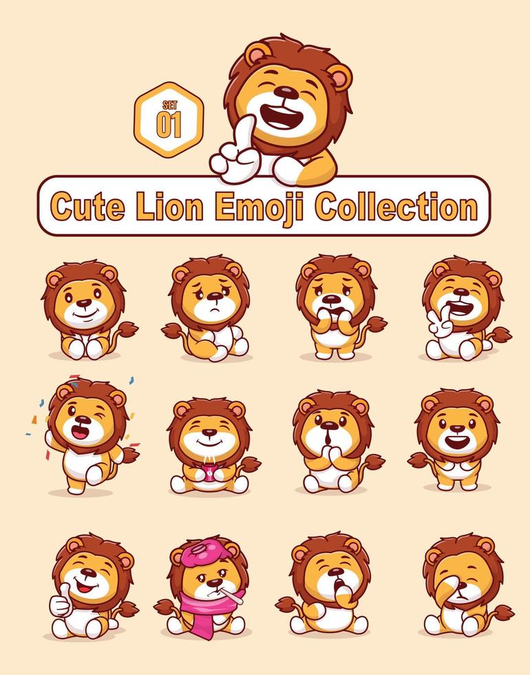 ensemble de personnages de lion mignons avec différentes émoticônes vecteur