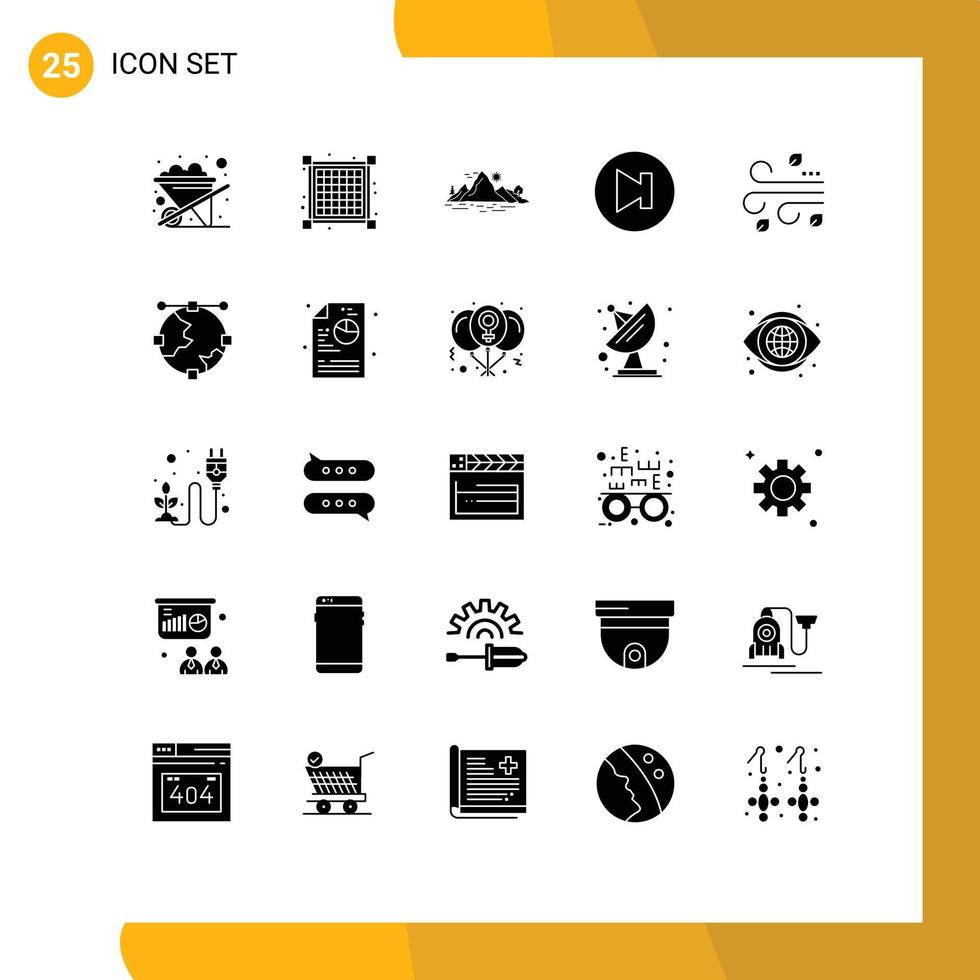 ensemble de 25 glyphes solides vectoriels sur la grille pour les feuilles de vent paysage soufflant des éléments de conception vectoriels modifiables multimédia vecteur